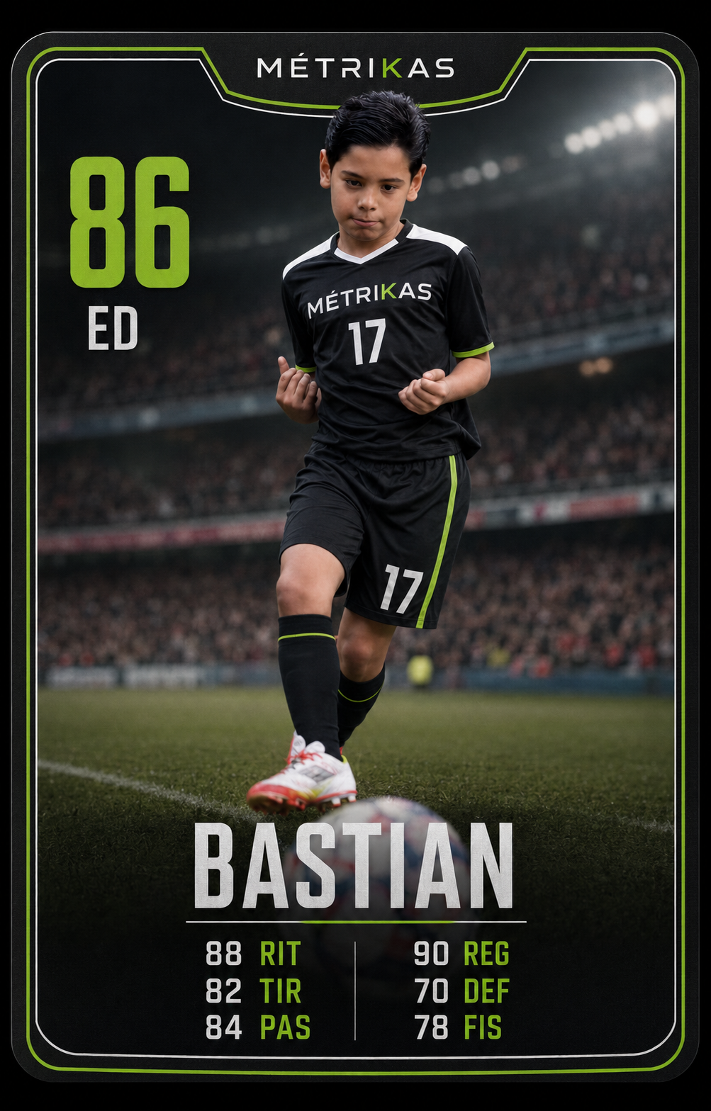 Carta prémium de Bastian en Métrikas, valoración 86