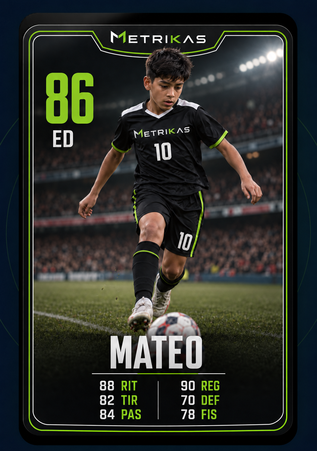 Ficha de ejemplo de Mateo, número 10, con valoración general 86